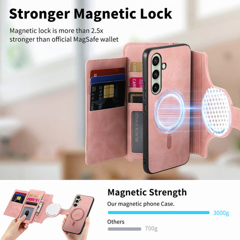 For Samsung Galaxy S23 FE Magnetic Leather Case with Detachable RFID Blocking Zipper Wallet Cover