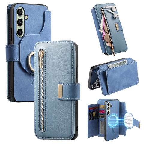 For Samsung Galaxy S23 FE Magnetic Leather Case with Detachable RFID Blocking Zipper Wallet Cover