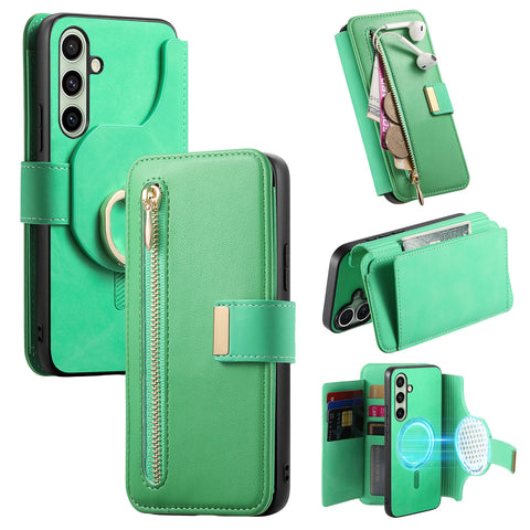 For Samsung Galaxy S23 FE Magnetic Leather Case with Detachable RFID Blocking Zipper Wallet Cover