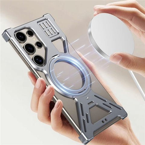 For Samsung Galaxy S22 Ultra 5G Bumper Magnetic Case Kickstand Phone Back Cover Heat Dissipation