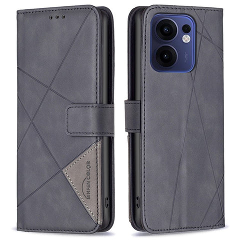 BINFEN COLOR For Oppo Reno13 F 5G (Reno 13 FS 5G) / 4G Phone Cases Wallet Stand Geometry Imprint Leather Cover