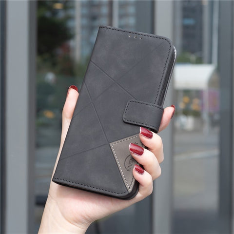 BINFEN COLOR For Oppo Reno13 F 5G (Reno 13 FS 5G) / 4G Phone Cases Wallet Stand Geometry Imprint Leather Cover