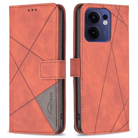 BINFEN COLOR For Oppo Reno13 F 5G (Reno 13 FS 5G) / 4G Phone Cases Wallet Stand Geometry Imprint Leather Cover