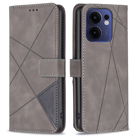 BINFEN COLOR For Oppo Reno13 F 5G (Reno 13 FS 5G) / 4G Phone Cases Wallet Stand Geometry Imprint Leather Cover