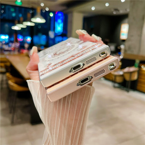 For Samsung Galaxy S24 Ultra Magnetic Case Star Moon Pattern Rhinestones Decor TPU+PC Phone Cover