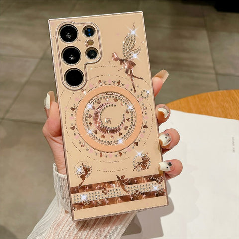 For Samsung Galaxy S24 Ultra Magnetic Case Star Moon Pattern Rhinestones Decor TPU+PC Phone Cover