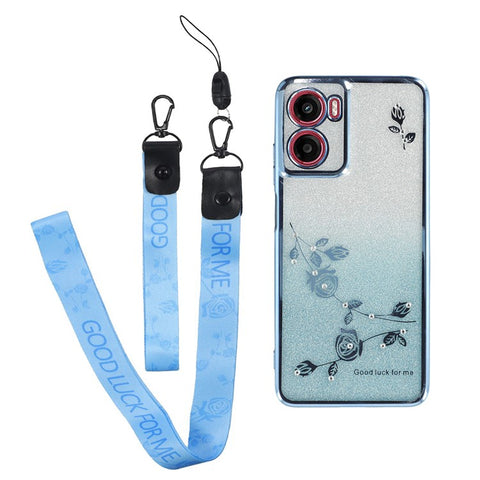 KADEM For Motorola Moto G05 4G / E15 4G Case Flower Pattern TPU Gradient Phone Cover with Lanyards