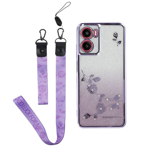 KADEM For Motorola Moto G05 4G / E15 4G Case Flower Pattern TPU Gradient Phone Cover with Lanyards