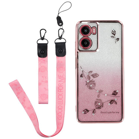 KADEM For Motorola Moto G05 4G / E15 4G Case Flower Pattern TPU Gradient Phone Cover with Lanyards