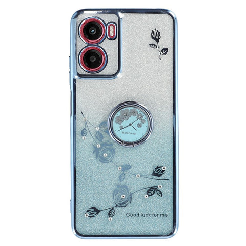 KADEM For Motorola Moto G05 4G  /  E15 4G Case Ring Kickstand TPU Flowers Phone Cover Gradient Glitter