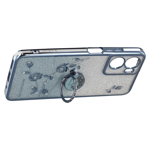 KADEM For Motorola Moto G05 4G  /  E15 4G Case Ring Kickstand TPU Flowers Phone Cover Gradient Glitter