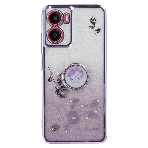KADEM For Motorola Moto G05 4G  /  E15 4G Case Ring Kickstand TPU Flowers Phone Cover Gradient Glitter