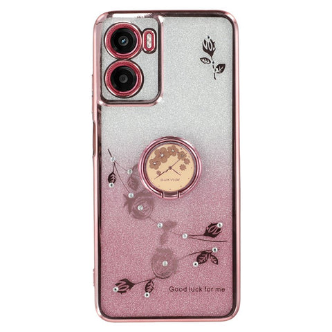 KADEM For Motorola Moto G05 4G  /  E15 4G Case Ring Kickstand TPU Flowers Phone Cover Gradient Glitter