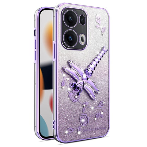 KADEM For Oppo Reno13 Pro 5G Case Dragonfly Kickstand TPU Flowers Glitter Phone Cover