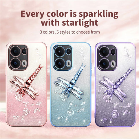 KADEM For Oppo Reno13 Pro 5G Case Dragonfly Kickstand TPU Flowers Glitter Phone Cover