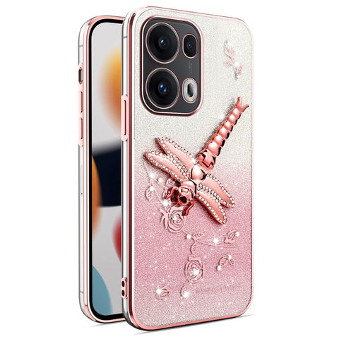 KADEM For Oppo Reno13 Pro 5G Case Dragonfly Kickstand TPU Flowers Glitter Phone Cover