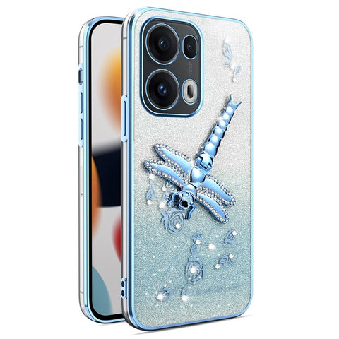 KADEM For Oppo Reno13 Pro 5G Case Dragonfly Kickstand TPU Flowers Glitter Phone Cover