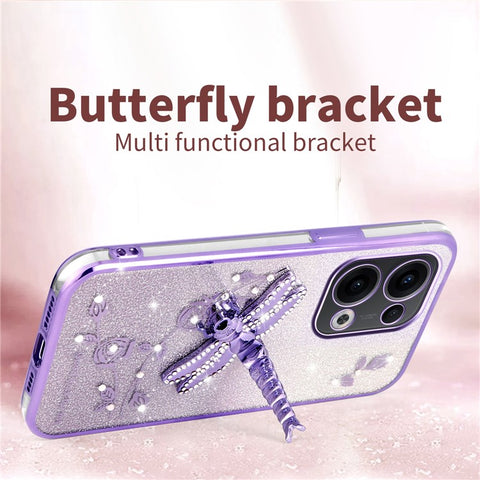 KADEM For Oppo Reno13 5G (Global) Case Dragonfly Kickstand TPU Flowers Glitter Phone Cover
