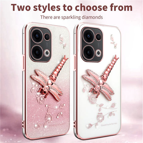 KADEM For Oppo Reno13 5G (Global) Case Dragonfly Kickstand TPU Flowers Glitter Phone Cover