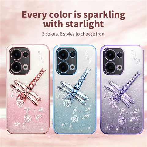 KADEM For Oppo Reno13 5G (Global) Case Dragonfly Kickstand TPU Flowers Glitter Phone Cover