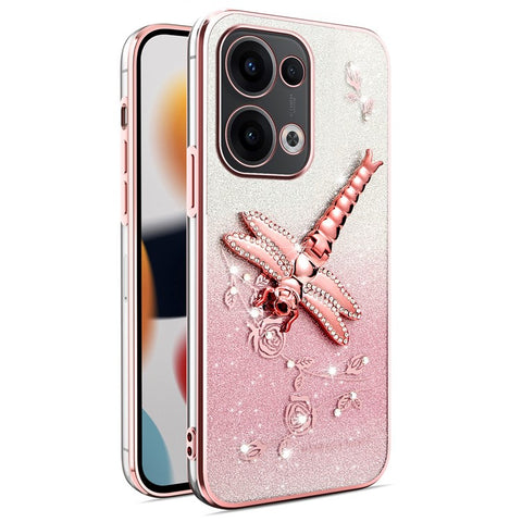 KADEM For Oppo Reno13 5G (Global) Case Dragonfly Kickstand TPU Flowers Glitter Phone Cover
