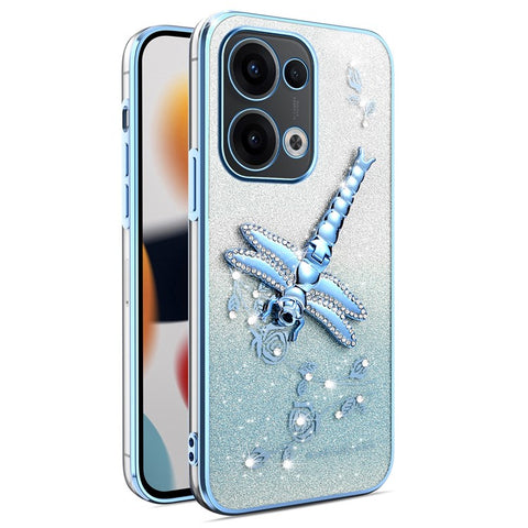 KADEM For Oppo Reno13 5G (Global) Case Dragonfly Kickstand TPU Flowers Glitter Phone Cover