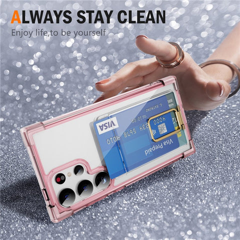 For Samsung Galaxy S24 Ultra Case Reinforced Corners TPU + Acrylic Phone Cover with Kickstand Card Holder