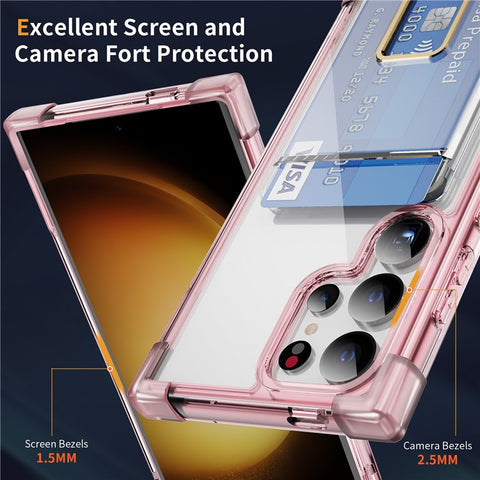 For Samsung Galaxy S24 Ultra Case Reinforced Corners TPU + Acrylic Phone Cover with Kickstand Card Holder