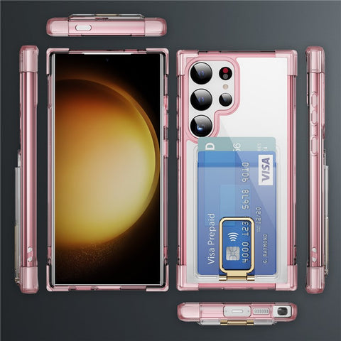 For Samsung Galaxy S24 Ultra Case Reinforced Corners TPU + Acrylic Phone Cover with Kickstand Card Holder