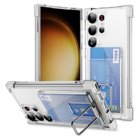 For Samsung Galaxy S24 Ultra Case Reinforced Corners TPU + Acrylic Phone Cover with Kickstand Card Holder