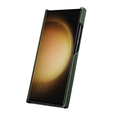 MELKCO For Samsung Galaxy S25 Ultra Case Incomplete Edge Genuine Cow Leather Coated PC Cover
