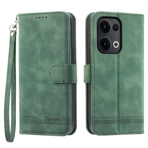 DIERFENG DF-03 For Oppo Reno13 5G (Global) Leather Case Lines Imprint Wallet Phone Cover