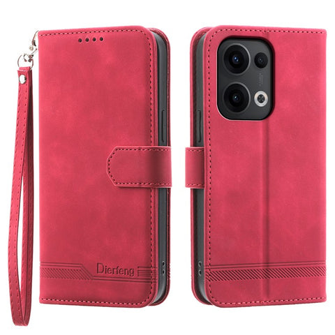 DIERFENG DF-03 For Oppo Reno13 Pro 5G Leather Case Lines Imprint Wallet Phone Cover