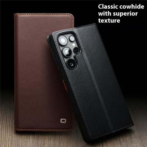 QIALINO For Samsung Galaxy S25 Ultra Case Wallet Flip Stand Phone Cover Genuine Cow Leather