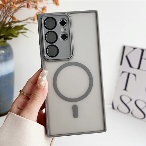 For Samsung Galaxy S24 Ultra Magnetic Case with Lens Film Skin Touch TPU + PC Phone Back Cover