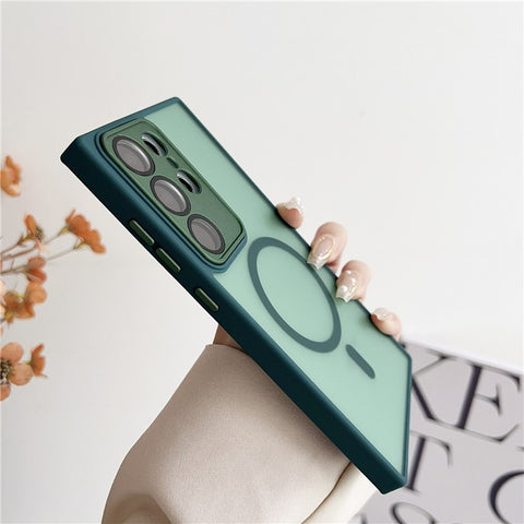 For Samsung Galaxy S24 Ultra Magnetic Case with Lens Film Skin Touch TPU + PC Phone Back Cover