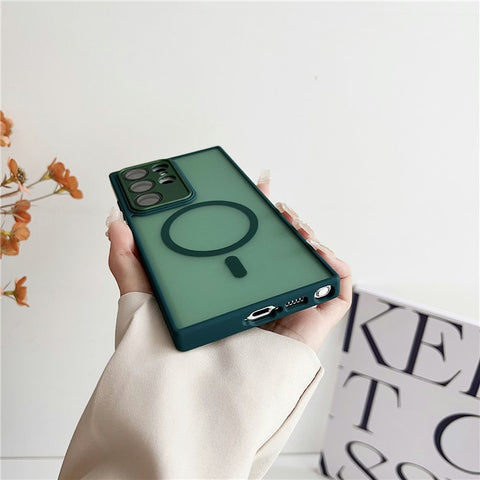 For Samsung Galaxy S24 Ultra Magnetic Case with Lens Film Skin Touch TPU + PC Phone Back Cover