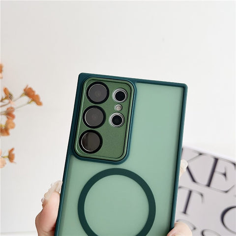 For Samsung Galaxy S24 Ultra Magnetic Case with Lens Film Skin Touch TPU + PC Phone Back Cover