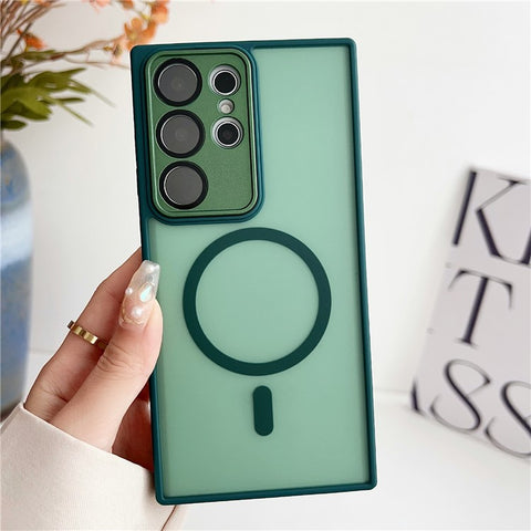 For Samsung Galaxy S24 Ultra Magnetic Case with Lens Film Skin Touch TPU + PC Phone Back Cover