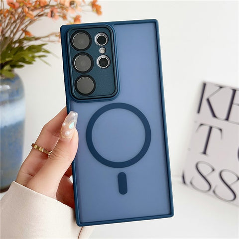 For Samsung Galaxy S24 Ultra Magnetic Case with Lens Film Skin Touch TPU + PC Phone Back Cover