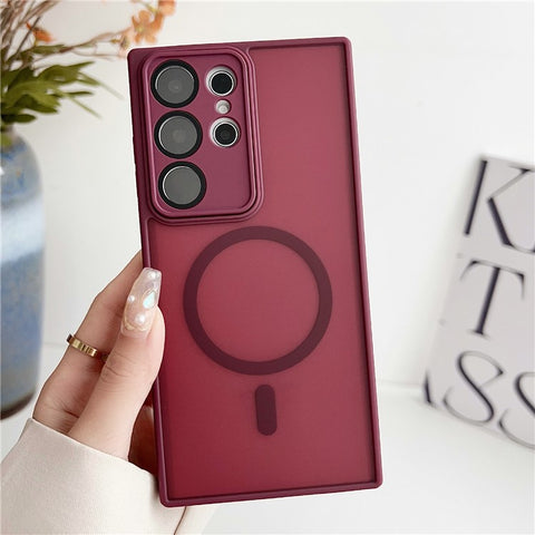 For Samsung Galaxy S24 Ultra Magnetic Case with Lens Film Skin Touch TPU + PC Phone Back Cover