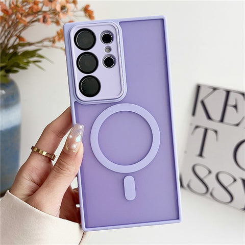 For Samsung Galaxy S24 Ultra Magnetic Case with Lens Film Skin Touch TPU + PC Phone Back Cover