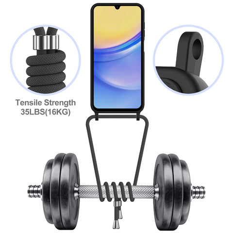 For Samsung Galaxy M14 4G Liquid Silicone Case with Card Holder and Lanyard Back Phone Cover