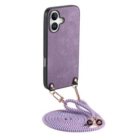 For iPhone 16 Plus Retro Leather Phone Back Cover with Adjustable Strap