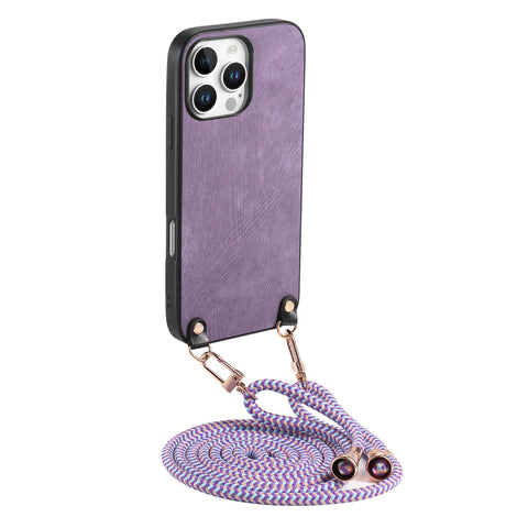 For iPhone 16 Pro Retro Leather Phone Back Cover with Adjustable Strap