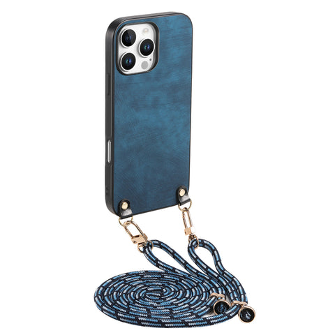 For iPhone 16 Pro Retro Leather Phone Back Cover with Adjustable Strap