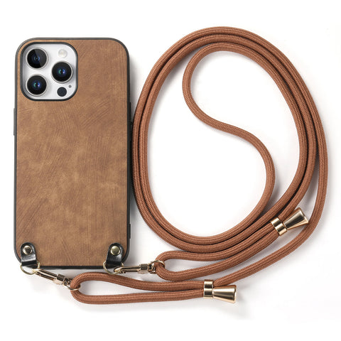 For iPhone 16 Pro Max Retro Leather Phone Back Cover with Adjustable Strap