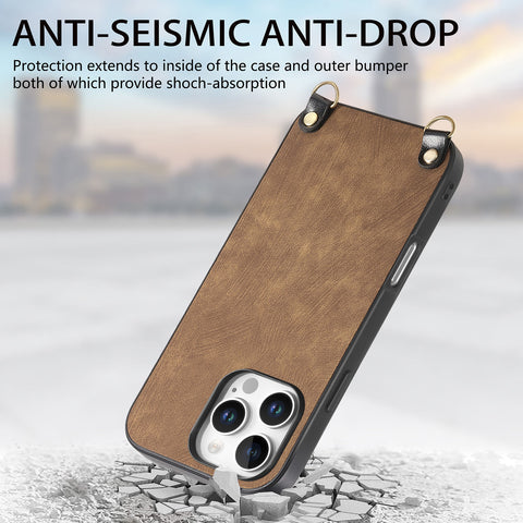 For iPhone 16 Pro Max Retro Leather Phone Back Cover with Adjustable Strap