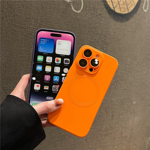 For iPhone 15 Pro Max Case Compatible with MagSafe Liquid Silicone Phone Cover with Tempered Glass Lens Protector