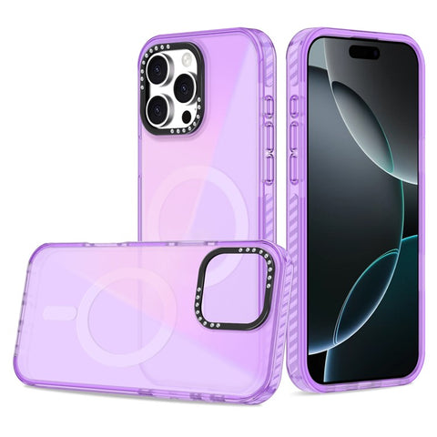 For iPhone 16 Pro Max Magnetic Case IMD TPU + PC Phone Back Cover with Metal Lens Frame